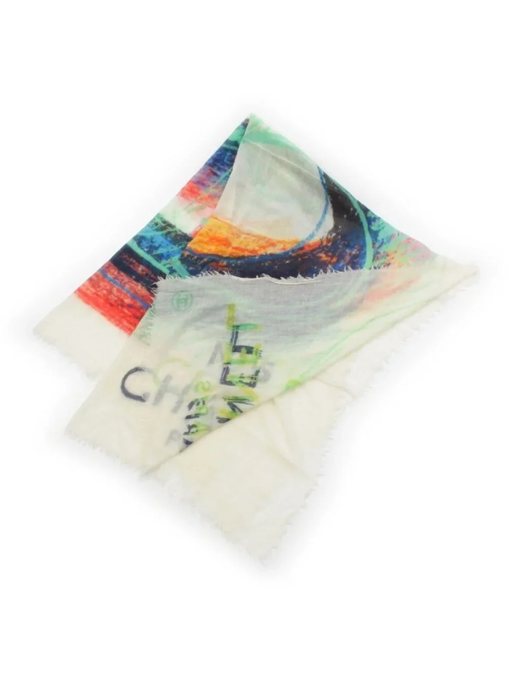 Chanel No 5 CC Logo Shawl White Multicolor Scarf